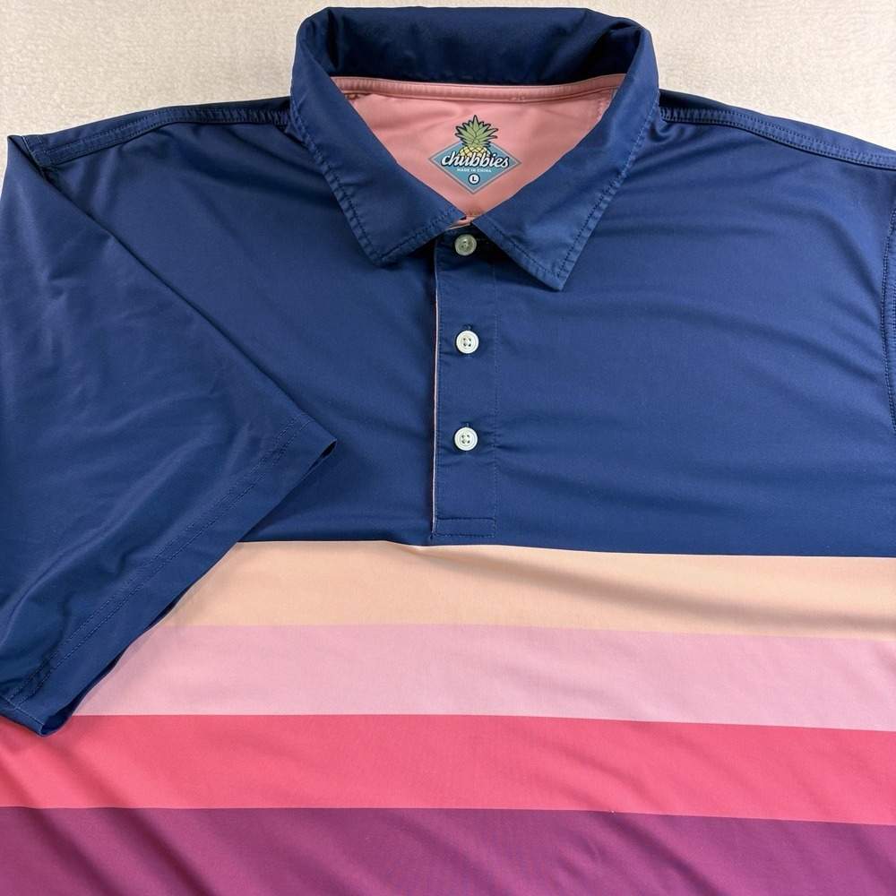 Chubbies Polo Shirt Mens Short Sleeve Golf Performance Blue Color Block Large